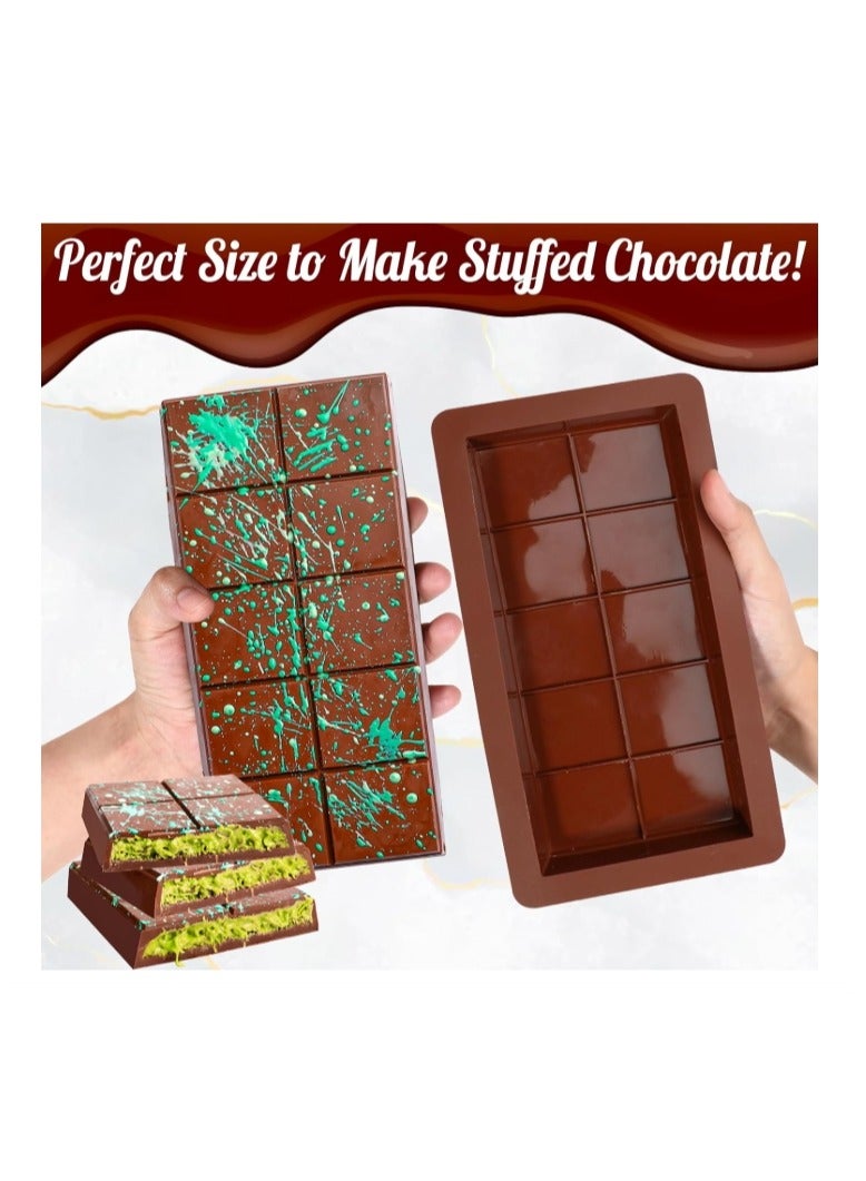 2 Packs Dubai Chocolate Mold Deep Large and Thick Silicone Chocolate Bar Molds for Stuffed Bar, Big Chocolate Candy Bar Mold for Filling Knafeh Pistachio Chocolate Bar - Image 2