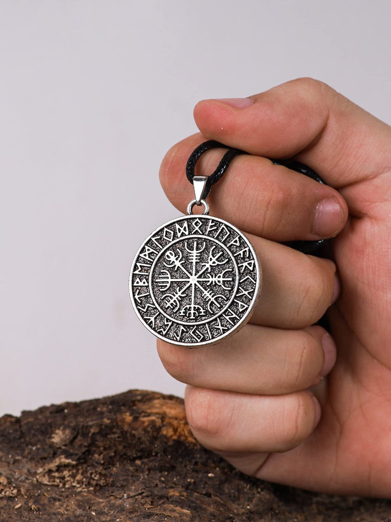 HAQUIL Viking Necklace, Viking Runic Compass Vegvisir Medallion Pendant, Faux Leather Cord, Viking Jewelry Gift - Image 2
