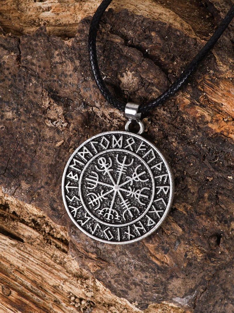 HAQUIL Viking Necklace, Viking Runic Compass Vegvisir Medallion Pendant, Faux Leather Cord, Viking Jewelry Gift - Image 4