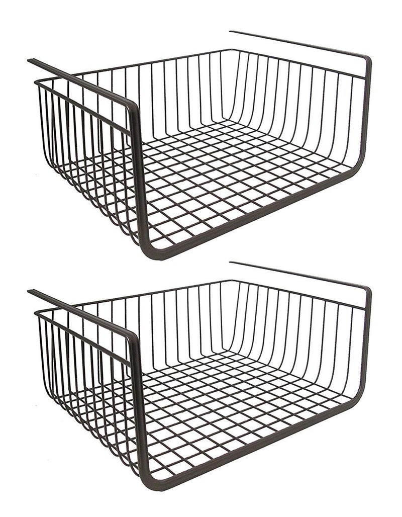 Pikify Combo Pack of 2 Under Shelf Hanger Basket Steel Wire Rack Storage Organizer Assorted Colour Black 28x26x15CM Made in India2PC - Image 1