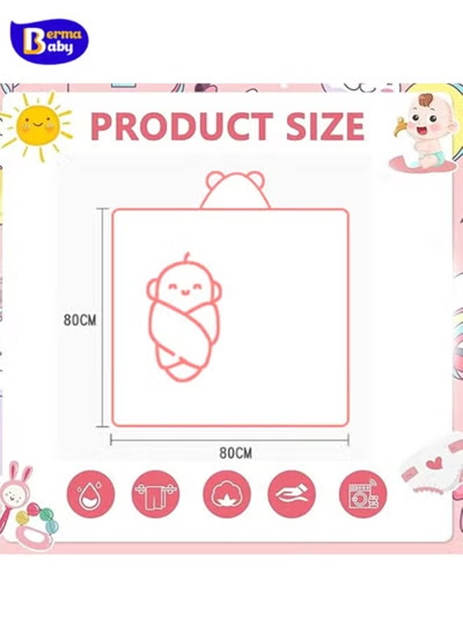 Berma Baby Hooded baby towel, toddler bathrobe, soft baby towel, newborn blanket, coral fleece shawl bath towel, swimming towel, soft and super absorbent towel for baby boys and girls, 80*80 cm  - Image 2