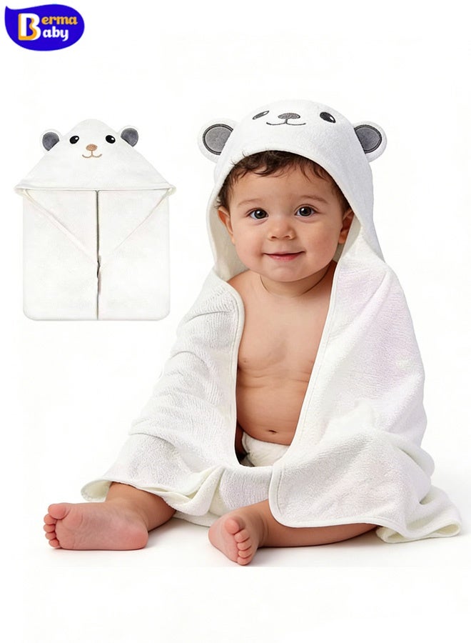 Berma Baby منشفة حمام بغطاء رأس للأطفال مع شال - 80×80 سم، منشفة ناعمة فائقة الامتصاص من الصوف المرجاني للأطفال حديثي الولادة والرضع والأطفال الصغار | روب حمام، سباحة، بطانية للأطفال الرضع من الجنسين - Image 1