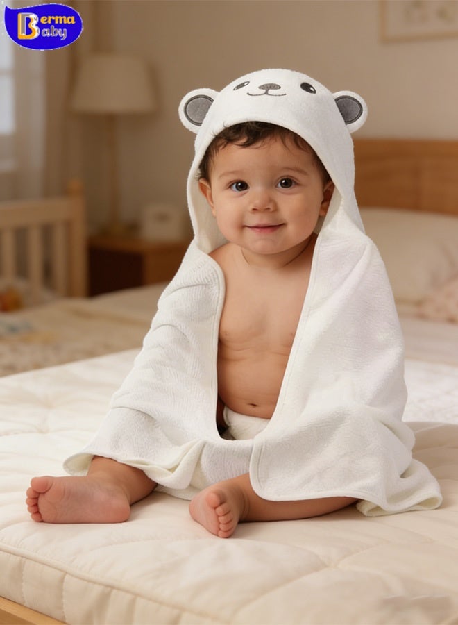 Berma Baby منشفة حمام بغطاء رأس للأطفال مع شال - 80×80 سم، منشفة ناعمة فائقة الامتصاص من الصوف المرجاني للأطفال حديثي الولادة والرضع والأطفال الصغار | روب حمام، سباحة، بطانية للأطفال الرضع من الجنسين - Image 3