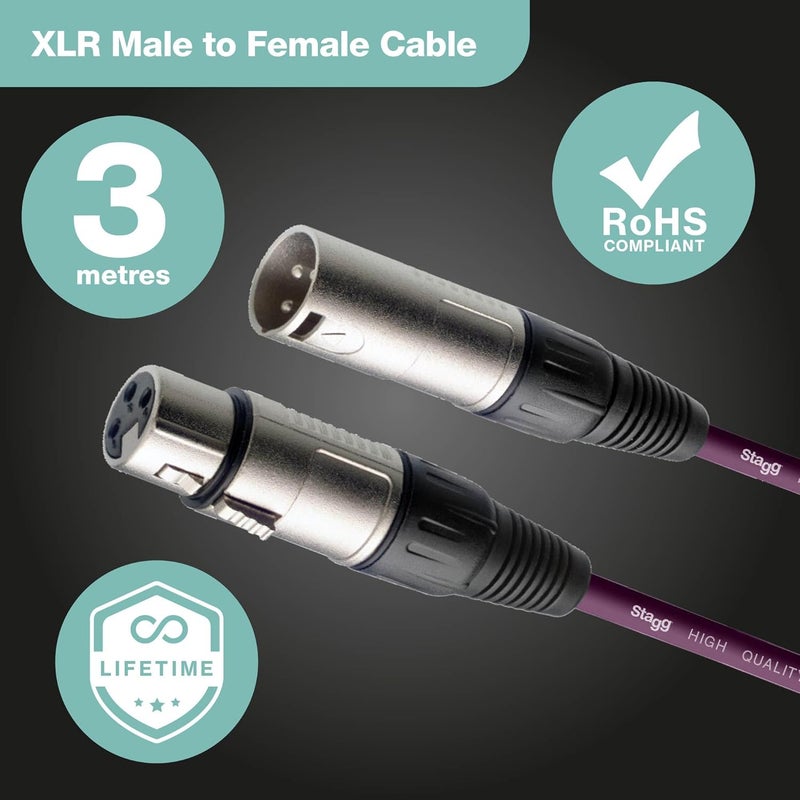 ستادج كابل ميكروفون 3 متر/10 قدم XLR إلى XLR - أرجواني - Image 2