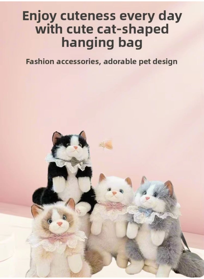 Kiddoz Realistic Cat Plush Backpack with Adjustable Straps & Zipper Closure - White | Faux Fur Animal Backpack, Suitable for daily use and casual fashion, Travel, Cat Lovers, Birthday Gifts, New Year Gifts - Image 4