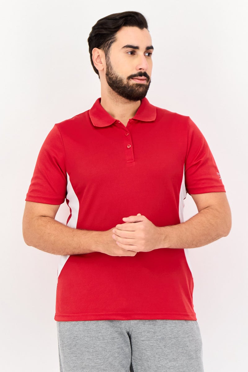Reebok Men Sportswear Fit Short Sleeve Training Polo Shirt, Red - Image 1