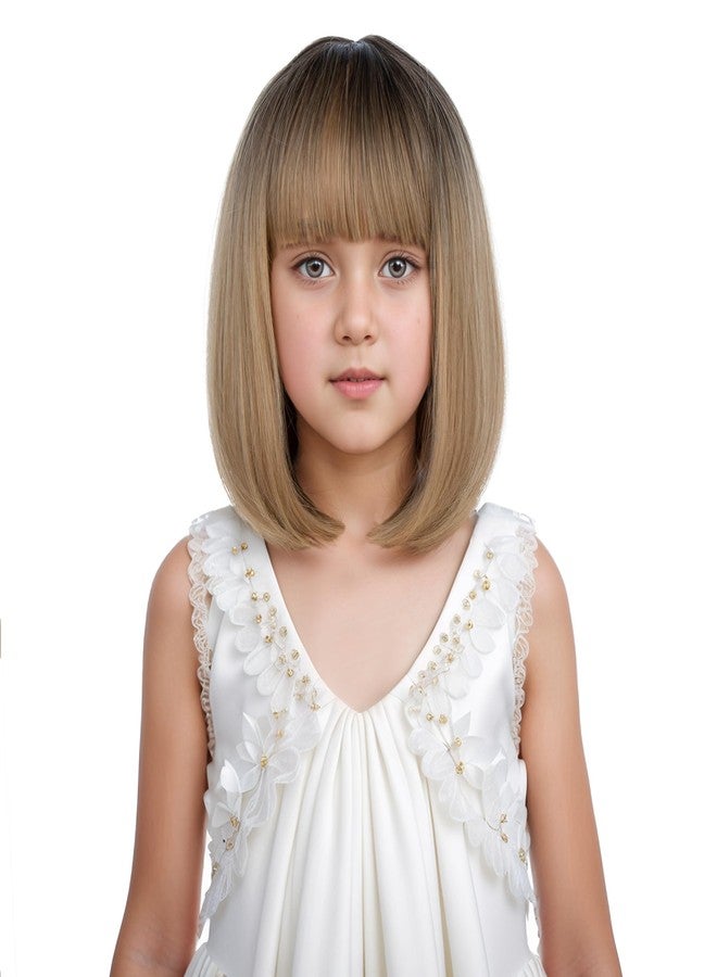 DUDUWIG Black Ombre Blonde Wig Short Ombre Blonde Straight Wig Bob Wigs with Bangs Hairnet Include (Small Size) - Image 3