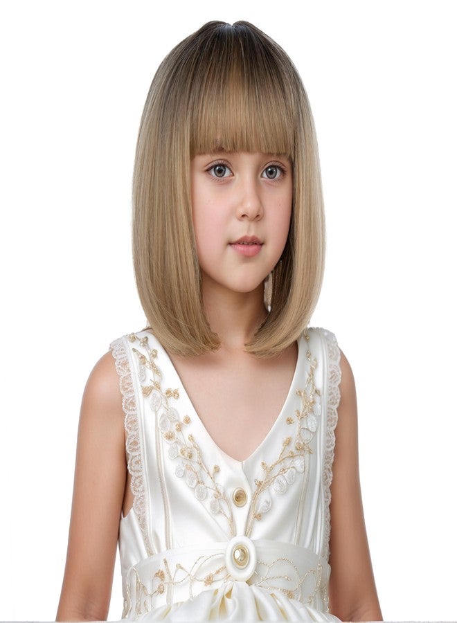 DUDUWIG Black Ombre Blonde Wig Short Ombre Blonde Straight Wig Bob Wigs with Bangs Hairnet Include (Small Size) - Image 2