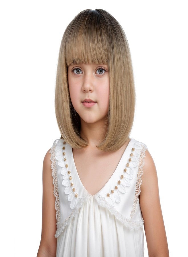 DUDUWIG Black Ombre Blonde Wig Short Ombre Blonde Straight Wig Bob Wigs with Bangs Hairnet Include (Small Size) - Image 1