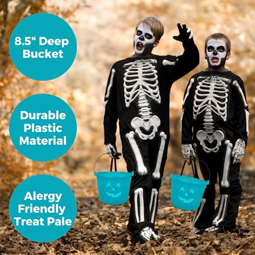 SCS Direct Teal Pumpkin Halloween Trick or Treat Bucket 8.5 in (2 Pack)-Official Teal Pumpkin Project Allergy-Friendly Candy Pail Accessory and Party Decoration Supplies, Haunted House Plastic Bowl w Handle - Image 3