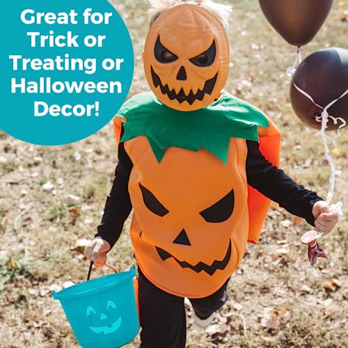 SCS Direct Teal Pumpkin Halloween Trick or Treat Bucket 8.5 in (2 Pack)-Official Teal Pumpkin Project Allergy-Friendly Candy Pail Accessory and Party Decoration Supplies, Haunted House Plastic Bowl w Handle - Image 4