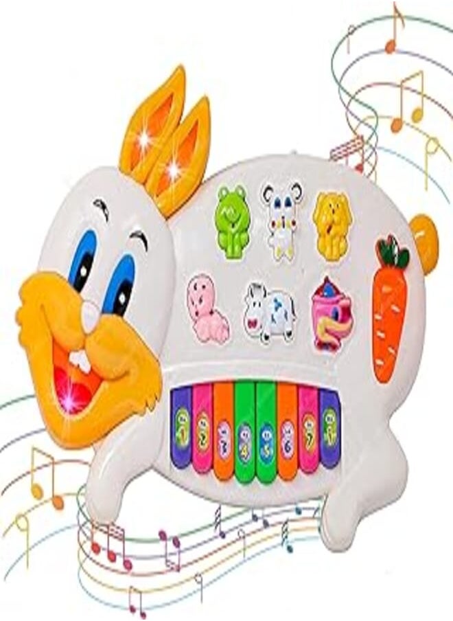 FunBlast FunBlast Musical Rabbit Piano for Kids with Flashing Lights, 15 Keys and 3 Modes Animal Sounds, Multicolor 