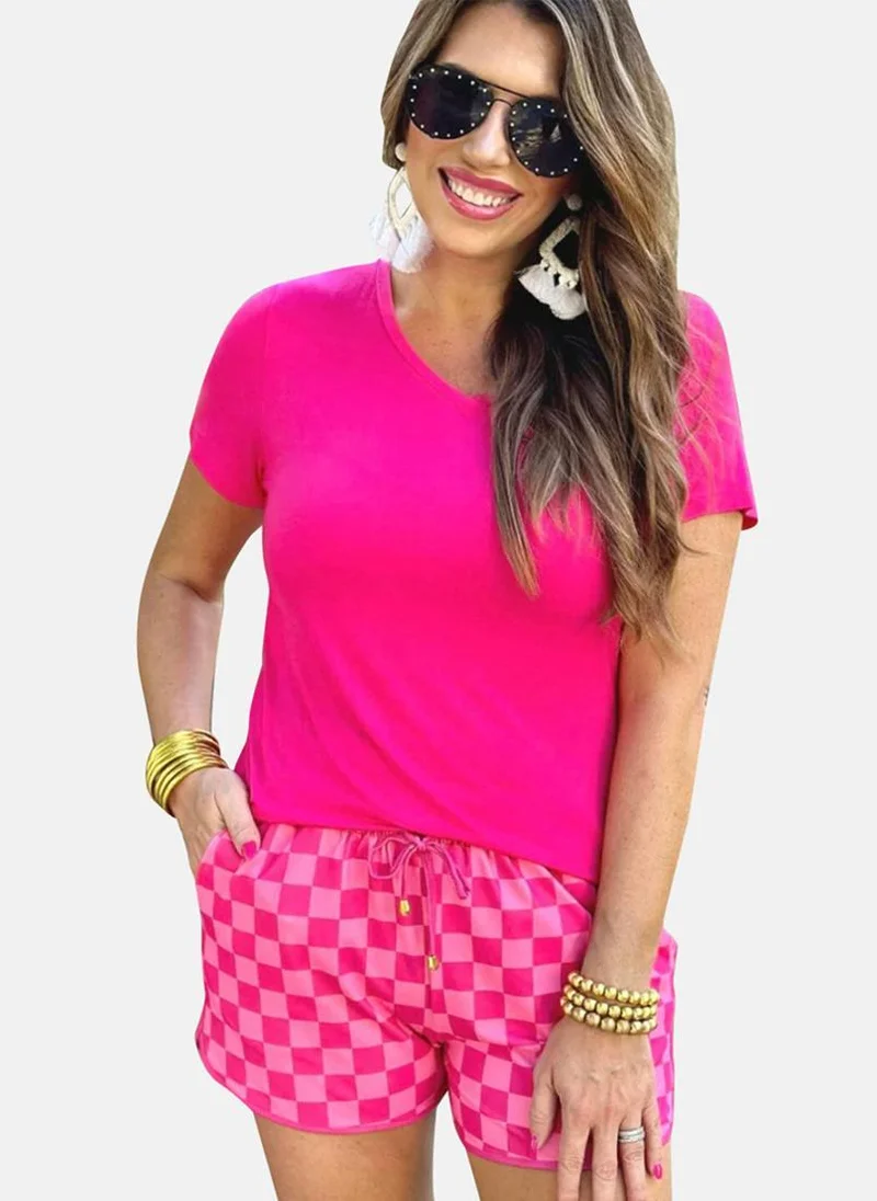YUNIQEE Pink Checked Casual Shorts