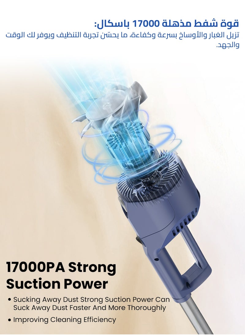 Portable Handheld Vacuum Cleaner with 17000Pa Strong Power 900mL Dust Cup, Quiet Suction- Stick Vacuum Cleaner for Wood, Carpet, Tile Floors S9- Blue