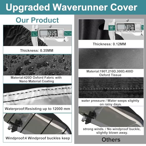 GRABADO Jetski Cover 3 Seater,Durable 420D Jetski Cover 3 Seater Waterproof,Upgraded Waverunner Cover with 2 Air Vents，4 Windproof Buckles,All Weather Universal Cover for Seadoo (Silver-Black, XL:115"-120") - Image 2