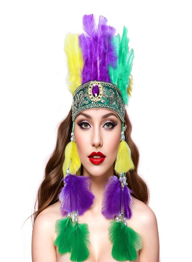 Gvhntk Mardi Gras Feather Headband Carnival Headpieces for Women Purple Yellow Green Feather Headdress Mardi Gras Accessories for Women Girls Party Costume - Image 1