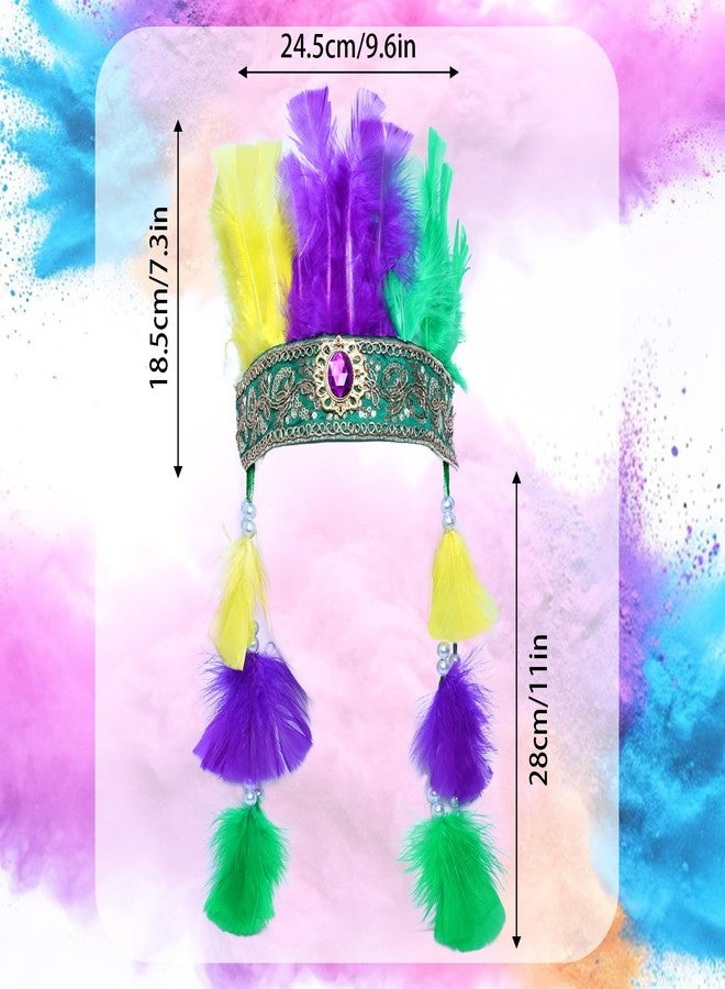 Gvhntk Mardi Gras Feather Headband Carnival Headpieces for Women Purple Yellow Green Feather Headdress Mardi Gras Accessories for Women Girls Party Costume - Image 2