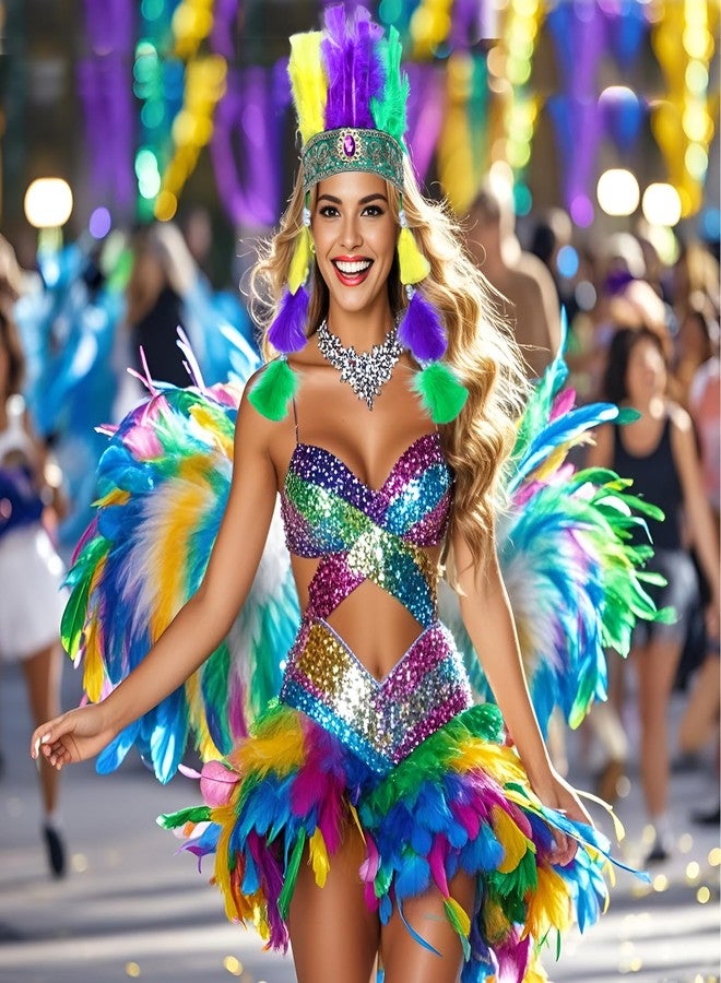 Gvhntk Mardi Gras Feather Headband Carnival Headpieces for Women Purple Yellow Green Feather Headdress Mardi Gras Accessories for Women Girls Party Costume - Image 5