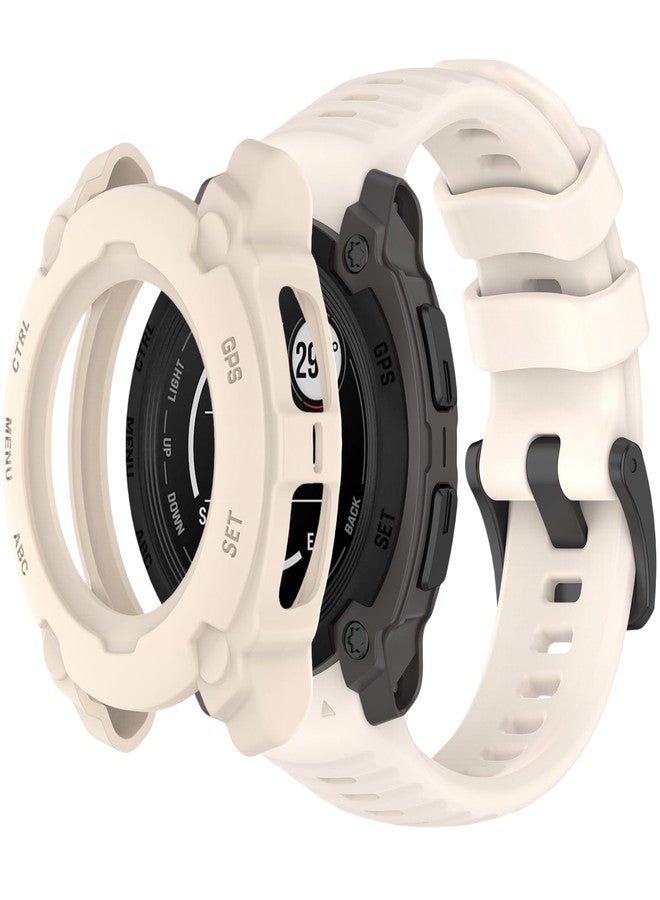 سوار ساعة سيليكون من QHBAMD متوافق مع ساعة Garmin Instinct E مقاس 40 مم/45 مم - سوار ناعم ومسامي ومقاوم للماء للرجال والنساء، سوار معصم رياضي قابل للتعديل مع غطاء حماية من البولي كربونات (ستارلايت، 40 مم) - Image 1