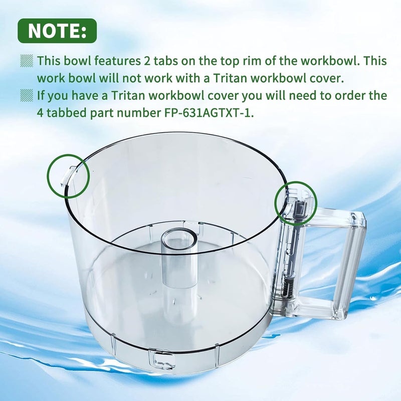 Vanshly 7-Cup Food Processor Work Bowl Compatible with Cuisinart DLC-10 Series,FP-631AGTX-1,NOTE:This bowl features 2 tabs on the top rim of the workbowl - Image 2