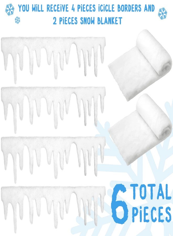 اكسين نان مجموعة زينون من 4 قطع من حواف زينة عيد الميلاد على شكل جليد وقطعتين من زينة غطاء الثلج الشتوي، مصنوعة من قماش أبيض ناعم يشبه غطاء الثلج الصناعي، لتزيين أسطح المنازل في موسم الأعياد الشتوية. - Image 2