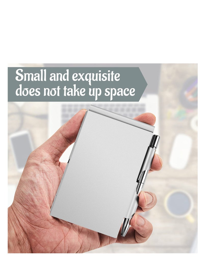 Metal Pocket Notebook with Pen and Refillable Paper, Aluminum Flip Office Notebook, Small Journal Notebook with Pen Holder for Office School Supplies (Silver, Black), Mini Notepad Holder 2 Pieces - Image 4