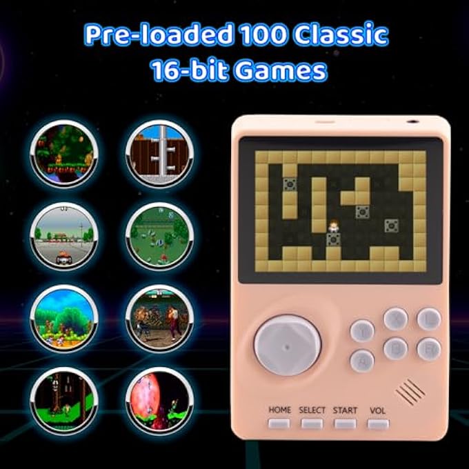 KIDS HANDHELD VIDEO GAME CONSOLE BUILT IN 100 16-BIT GAMES, HANDHELD RETRO GAMING CONSOLE, TRAVE-FRIENDLY GAME CONSOLE, 2.8" COLOR SCREEN, RECHARGEABLE BATTERY, HANDHELD GAME CONSOLE FOR BOY GIRL - Image 3