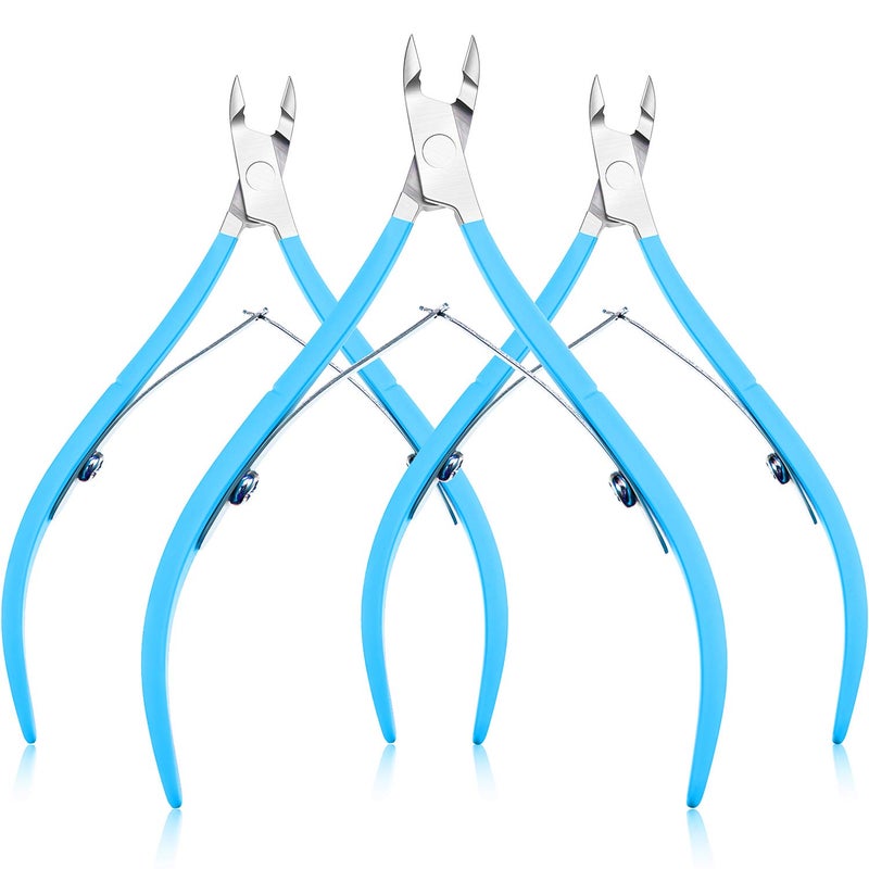 مجموعة مكونة من 3 قطع من مقصات الجلد الزائد مقص جلد الزائد من الفولاذ المقاوم للصدأ أداة احترافية لتقليم الجلد الزائد شفرة مدببة مزيل الجلد الزائد مقص أداة باديكير ومانيكير للأظافر اليدوية والقدمية باللون الأزرق
