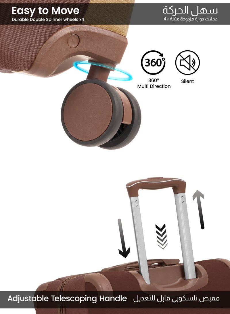 PARAJOHN Retro 3-Piece Canvas Luggage Set | 20/24/28 Inch Suitcases | 8-Wheel 360° Spinner Trolley | Travel Hard Case Set Brown - Image 4