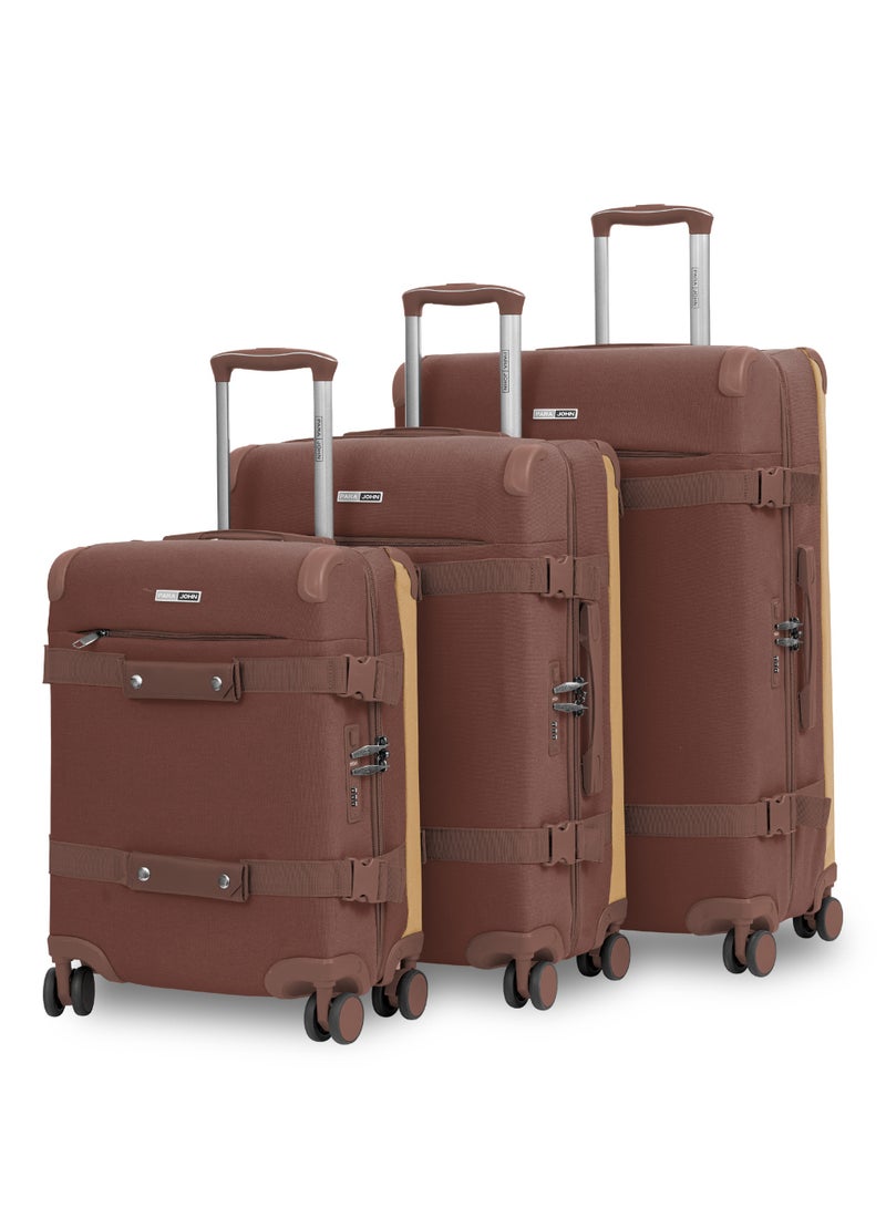 PARAJOHN Retro 3-Piece Canvas Luggage Set | 20/24/28 Inch Suitcases | 8-Wheel 360° Spinner Trolley | Travel Hard Case Set Brown - Image 1
