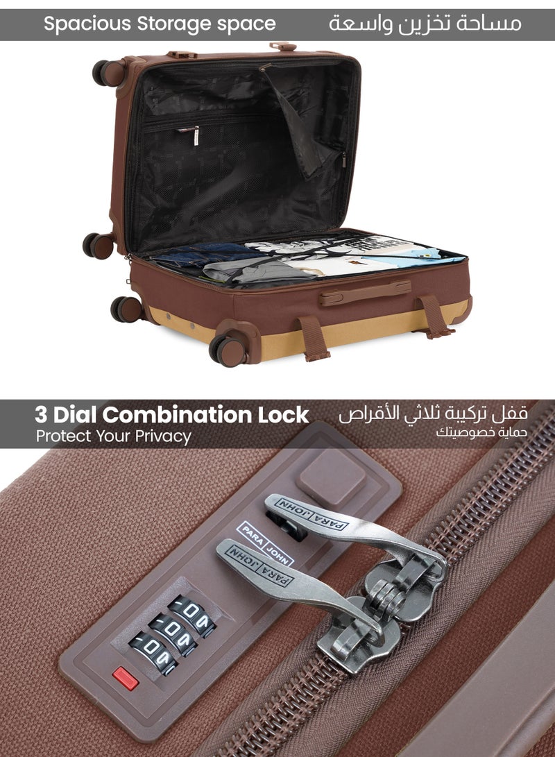 PARAJOHN Retro 3-Piece Canvas Luggage Set | 20/24/28 Inch Suitcases | 8-Wheel 360° Spinner Trolley | Travel Hard Case Set Brown - Image 5