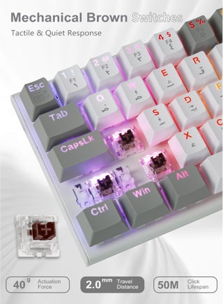 Z-11 60% Wired RGB Arabic & English Mechanical Keyboard,61 Keys Compact Gaming Keyboard with Hot Swappable Brown Switches for Windows, Mac PS(White Grey) - view 4