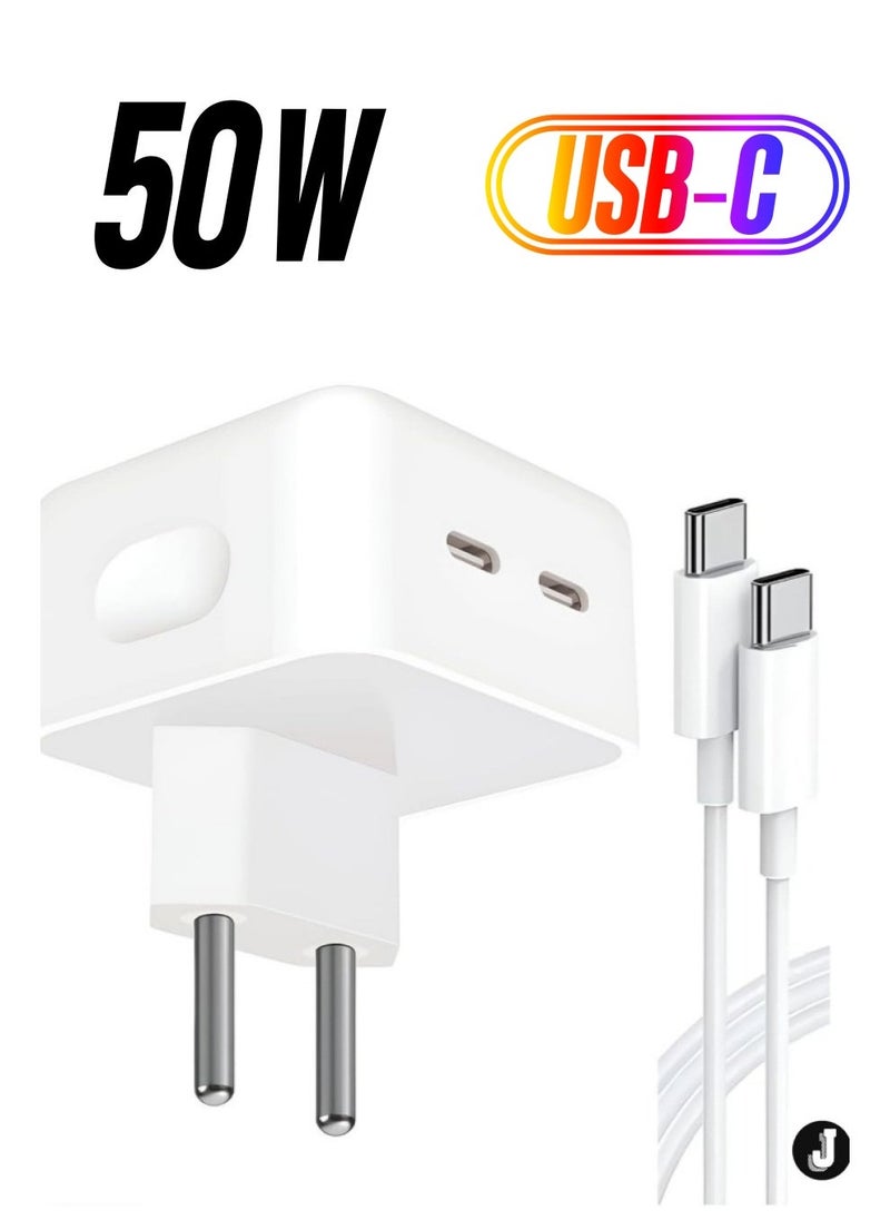 JAJEEK "NEW PD 50W Dual USB-C Charger with 2m Type-C Cable for iPhone 16 Pro Max" - Image 1