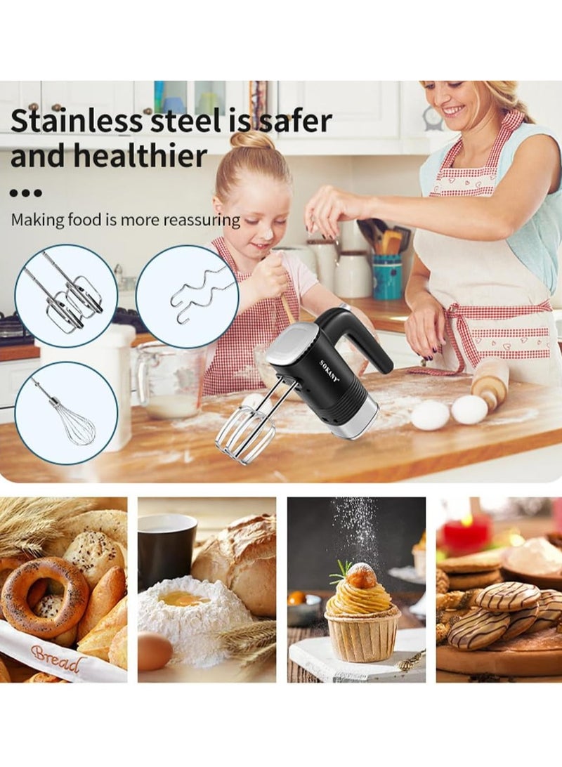 SOKANY SK-02001 800W 3 in 1 Electric Hand Mixer Stainless Steel 5 Speeds with Eject Button, Hand Mixer with 2 Dough Hooks, 2 Beaters and Stainless Steel Bench - Image 4