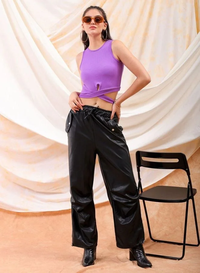 Women Regular Fit Solid Round Neck Sleeveless Crop Top
