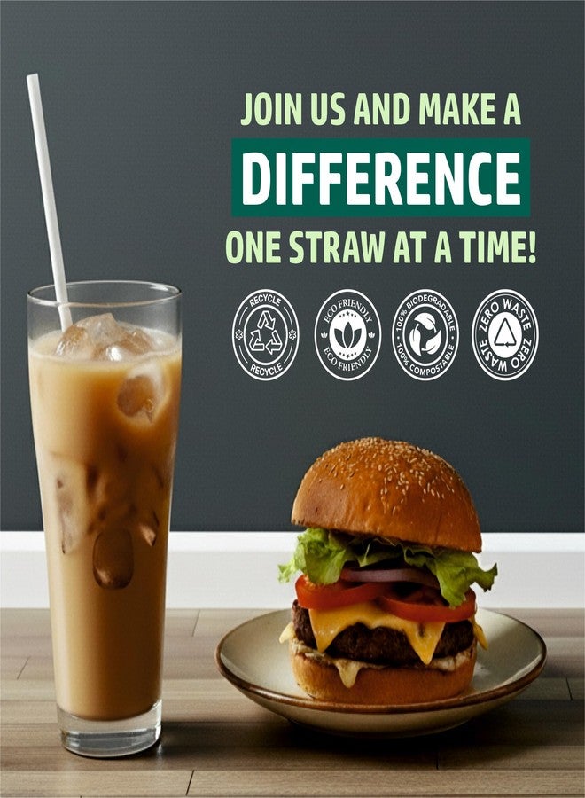 ECOZ Biodegradable Plastic Straws | 8 mm, 100 Count | Eco-Friendly Compostable Sustainable Disposable Drinking Straws | Cocktail Cold Drink Juice White Straws - Image 2