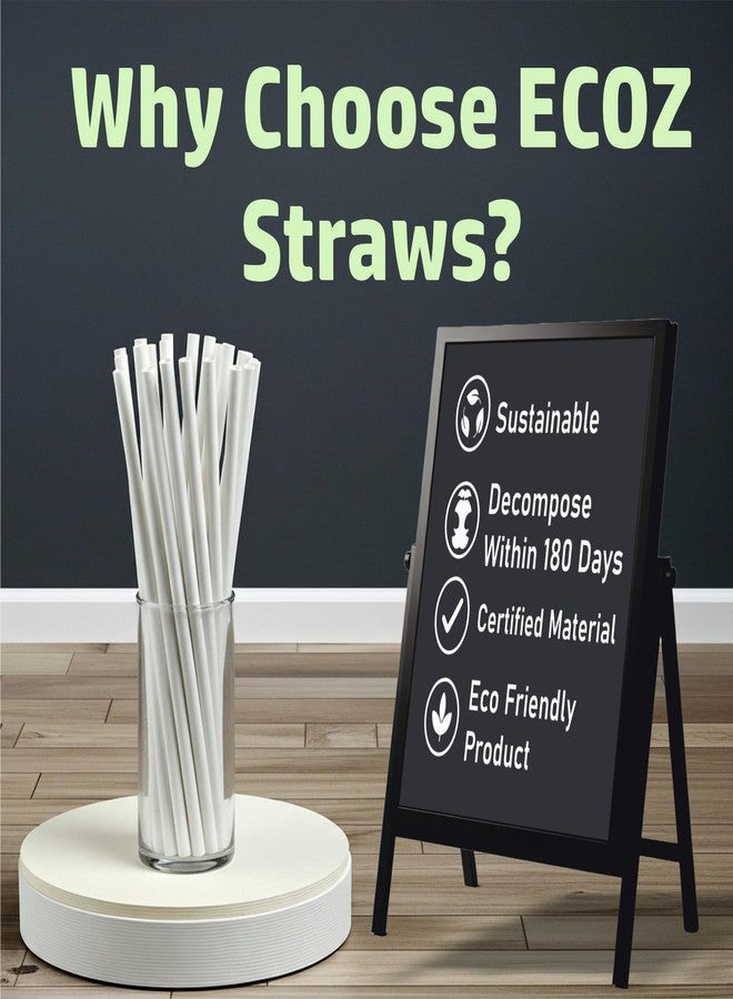 ECOZ Biodegradable Plastic Straws | 8 mm, 100 Count | Eco-Friendly Compostable Sustainable Disposable Drinking Straws | Cocktail Cold Drink Juice White Straws - Image 3