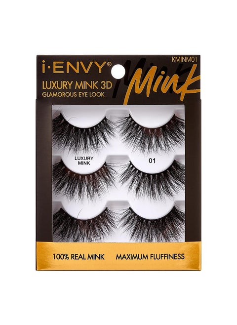 I Envy False Lashes Mink 3D Lashes Value Pack Real Mink Maximum Fluffy Wispy Luxury Glamorous Natural Look Reusable Eyelashes (01)