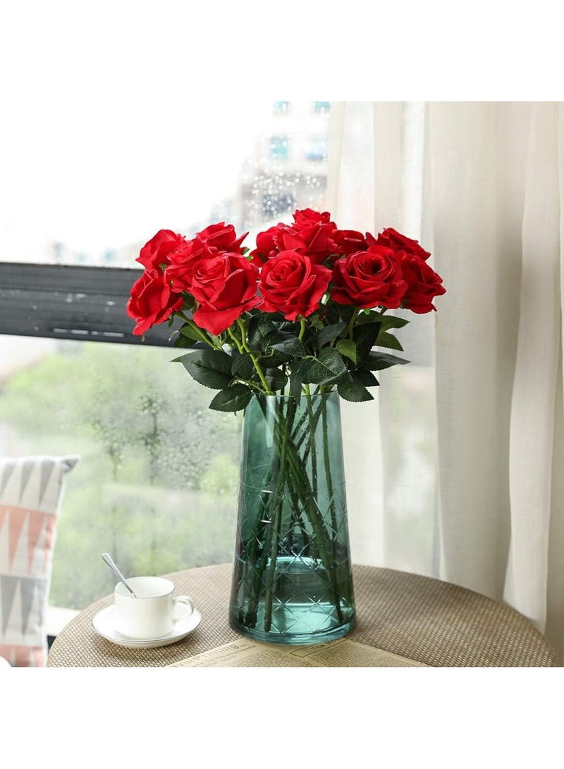 HOME ZONE Artificial Silk Rose Flower Bouquet Lifelike Fake Rose for Wedding Home Party Decoration Event Gift 10pcs (Red) - Image 2