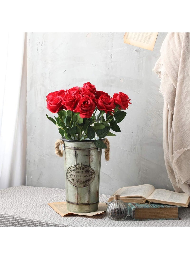 HOME ZONE Artificial Silk Rose Flower Bouquet Lifelike Fake Rose for Wedding Home Party Decoration Event Gift 10pcs (Red) - Image 3