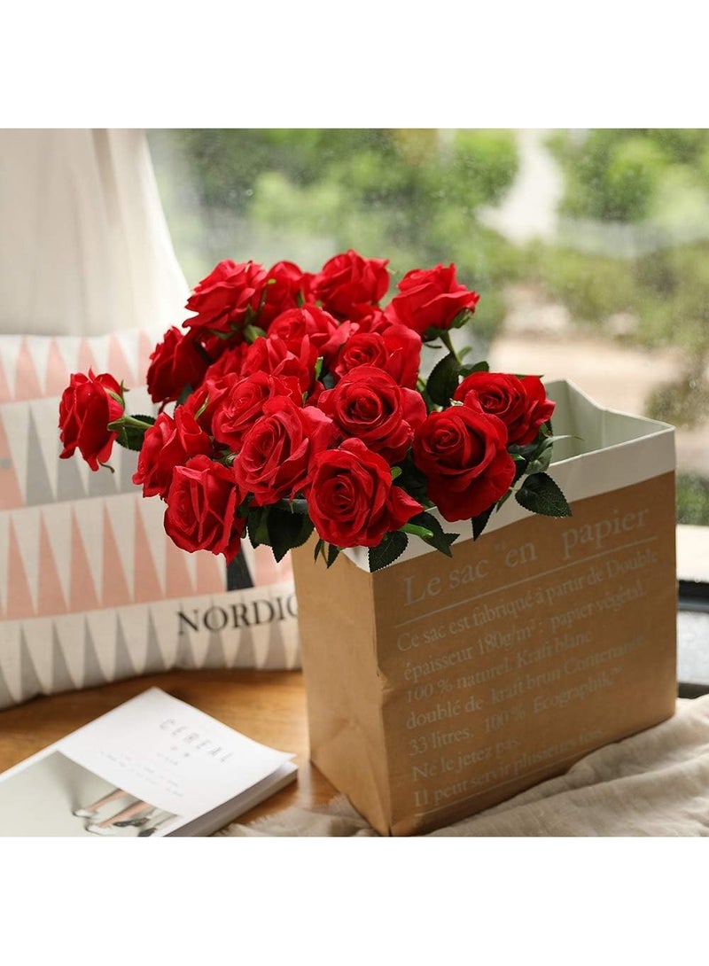 HOME ZONE Artificial Silk Rose Flower Bouquet Lifelike Fake Rose for Wedding Home Party Decoration Event Gift 10pcs (Red) - Image 5