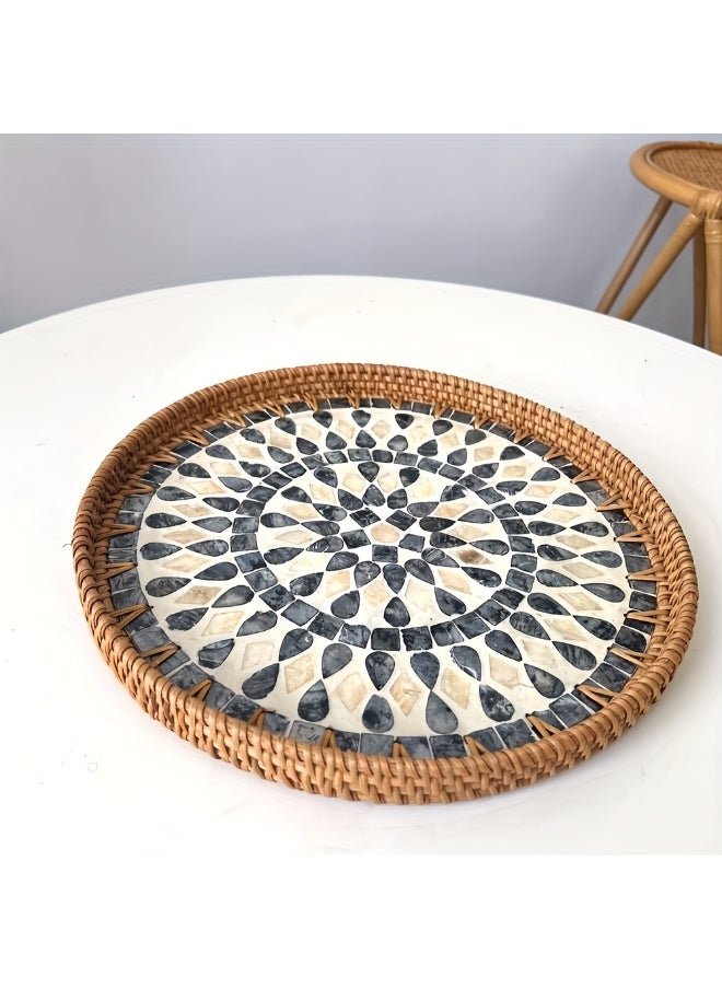 Generic - Bohemian Handmade Rattan Serving Tray - Round, Perfect for Snacks, Coffee, Bread & Fruit - Ideal Home Decor - Image 1