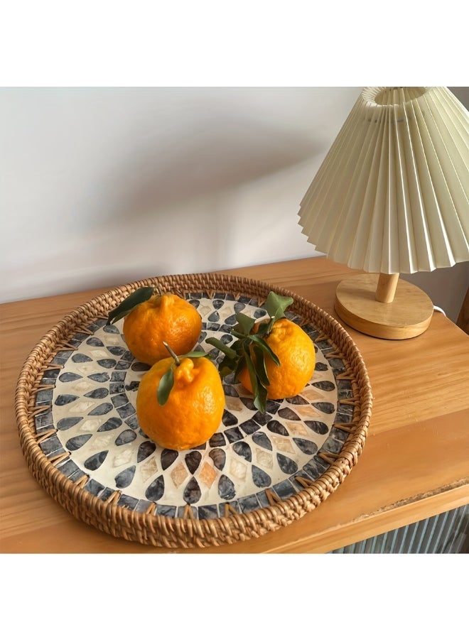 Generic - Bohemian Handmade Rattan Serving Tray - Round, Perfect for Snacks, Coffee, Bread & Fruit - Ideal Home Decor - Image 1