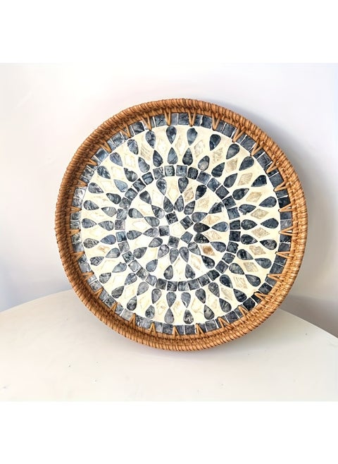 Bohemian Handmade Rattan Serving Tray - Round, Perfect for Snacks, Coffee, Bread & Fruit - Ideal Home Decor
