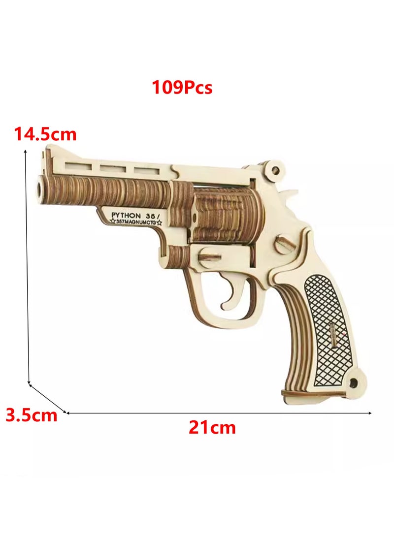 Children's 3D Wooden Model Puzzle Military Building Block Assembly Toys(Revolver 109Pcs) - Image 2