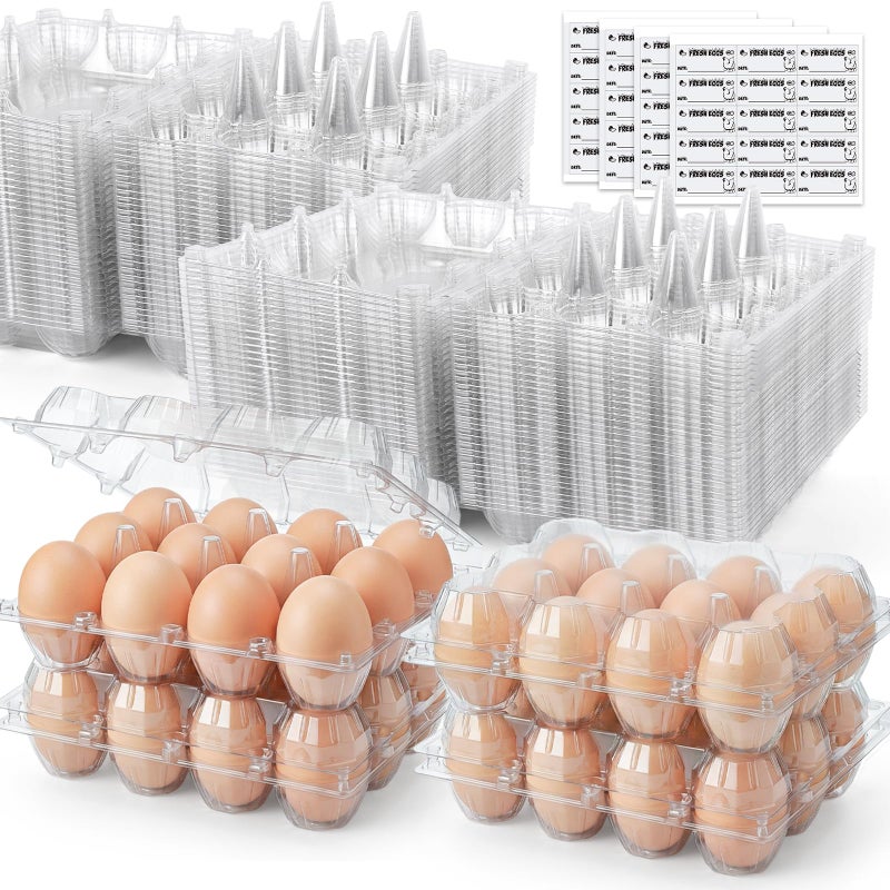 HANSGO 60 PCS 12 Count Plastic Egg Cartons, with 60PCS Date Labels, Bulk Clear Reusable Egg Containers for Fresh Medium Eggs Storage, Suitable for Farms, Families, Markets Display - Image 1
