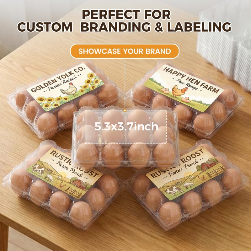 HANSGO 60 PCS 12 Count Plastic Egg Cartons, with 60PCS Date Labels, Bulk Clear Reusable Egg Containers for Fresh Medium Eggs Storage, Suitable for Farms, Families, Markets Display - Image 4