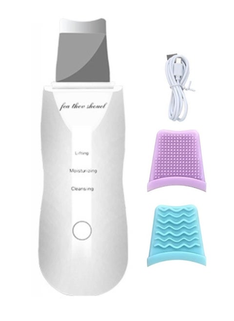 Skin Cleaner Facial Scraper, Skin Scraper Pore Cleaner Blackhead Removal Tool for Facial Deep Cleansing - 3 Modes, White