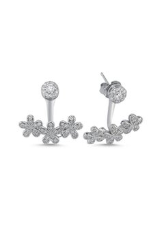 EMNON 925 Sterling Silver Jewelry Rhodium Plated Flower CZ Ear Jacket Earrings 100% Precious Metal Gift for Women- Emnon26EA  - Image 1