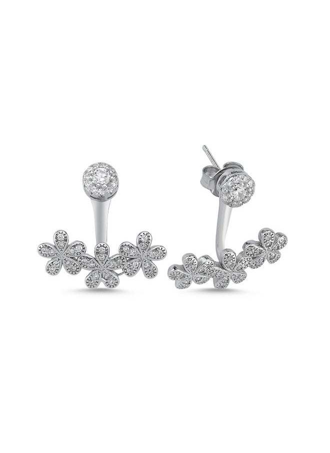 EMNON 925 Sterling Silver Jewelry Rhodium Plated Flower CZ Ear Jacket Earrings 100% Precious Metal Gift for Women- Emnon26EA  - Image 1